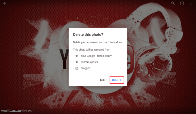 klicka på DELETE från popup-fönstret för att ta bort fotot permanent från Picasa-arkivet | Hur man blir av med Picasa på Samsung Galaxy S5