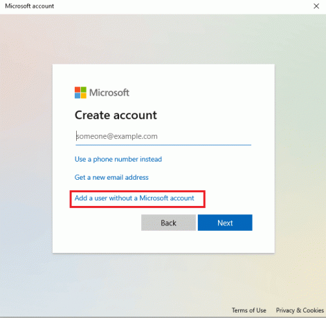 Microsoft खाते के बिना एक उपयोगकर्ता जोड़ें पर क्लिक करें। Microsoft सॉलिटेयर संग्रह ठीक नहीं कर रहा है