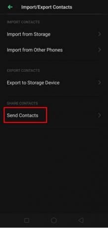 Wählen Sie die Option Kontakte senden.