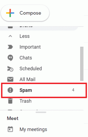 Find mappen 'Spam' i den videre menu.