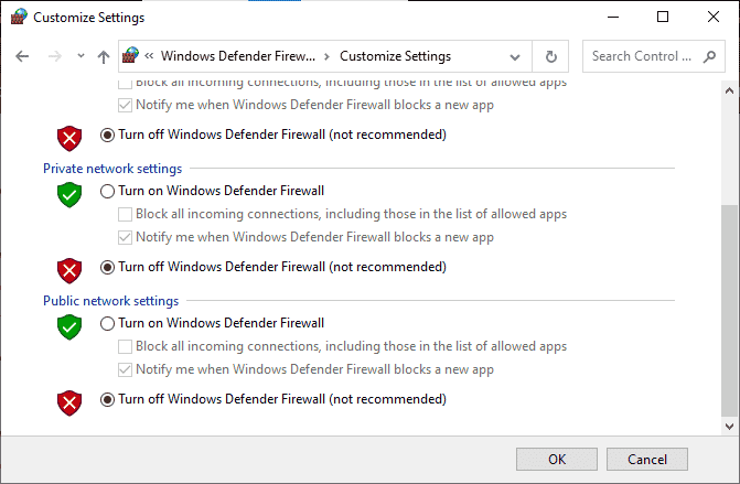 dezactivați Windows Defender Firewall nu este recomandat. Remediați eroarea Star Citizen Installer pe Windows 10