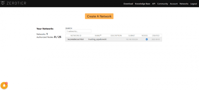 Um die Verbindung zu autorisieren, gehen Sie zur ZeroTier-Web-Benutzeroberfläche, wo Sie das Netzwerk erstellt haben.
