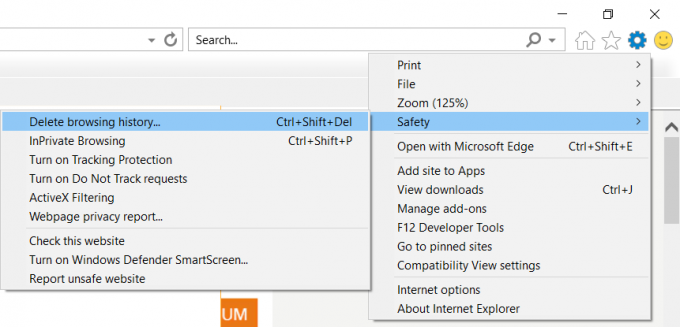 Kliknite Nastavitve, nato izberite Varnost in nato kliknite Izbriši zgodovino brskanja