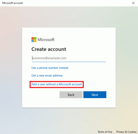 Microsoft 계정 없이 사용자 추가를 클릭합니다. 지정된 사용자를 수정하는 방법에 유효한 프로필이 없습니다.