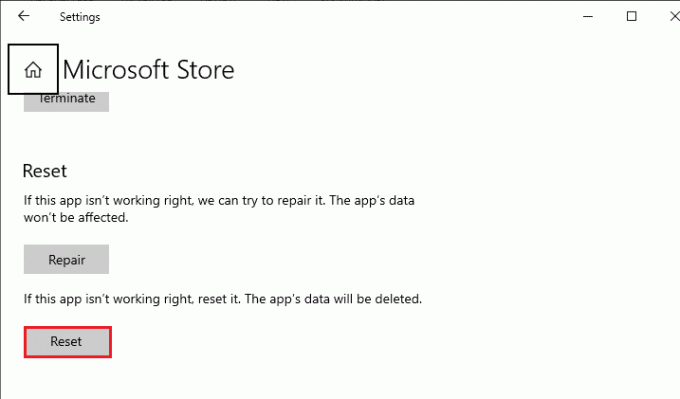 scrolla ner på skärmen Inställningar och klicka på alternativet Återställ. Fixa Forza Horizon 5-krasch i Windows 10