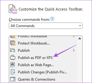 publikovat jako PDF panel nástrojů rychlého přístupu excel