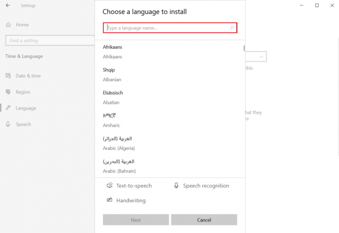vælg et sprog, der skal installeres, i menuen Sprog Tid og sprogindstillinger