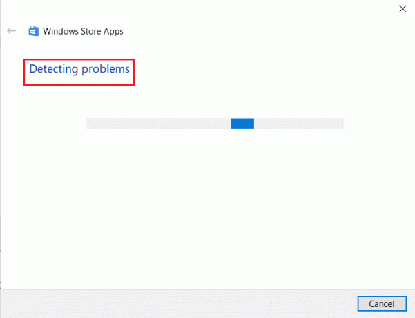 problemų aptikimas „Windows“ parduotuvės trikčių šalinimo priemonės lange. Ištaisykite „Windows Store“ klaidą 0x80072ee7