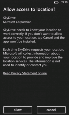 Povoliť prístup k službe Sky Drive Umiestnenie E1359905154722