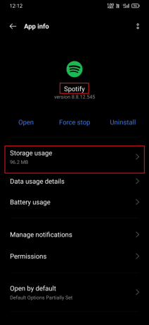 اضغط على استخدام التخزين. 10 طرق لإصلاح Spotify يستمر في التوقف على Android