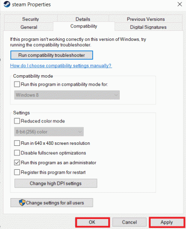 คลิกปุ่มใช้และตกลง แก้ไข Steam Stuck เมื่อเตรียมเปิดตัวใน Windows 10