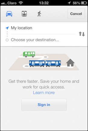 Google Maps Välj destination