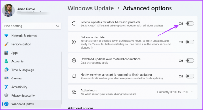 Opzione Ricevi aggiornamenti per altri prodotti Microsoft nell'app Impostazioni
