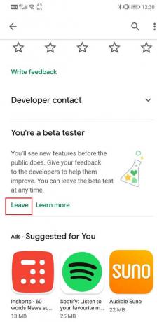 V razdelku »Vi ste beta tester« boste našli možnost Zapusti. Dotaknite se