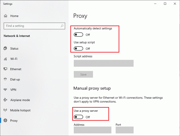 schakel UIT Proxyserver. Fix Pagina kon niet worden geladen in Microsoft Store