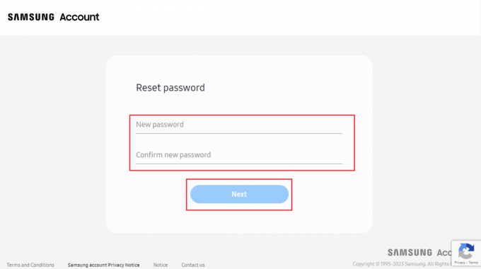 Введіть і підтвердьте новий пароль і натисніть Далі | Як змінити електронну адресу облікового запису Samsung