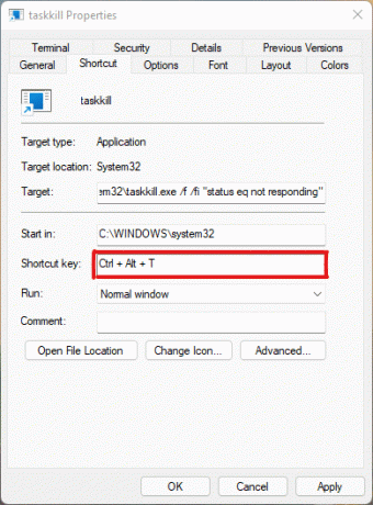 พิมพ์ Ctrl + Alt + T ในกล่องตัวเลือกปุ่มลัดดังที่แสดงด้านล่าง