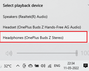 selecteer afspeelapparaat. Fix Bluetooth-koptelefoon stotteren op Windows 10