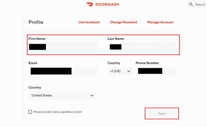 Na stránce Profil změňte své jméno a příjmení a klikněte na Uložit | Můžete požádat o DoorDash po deaktivaci? | reaktivace účtu DoorDash