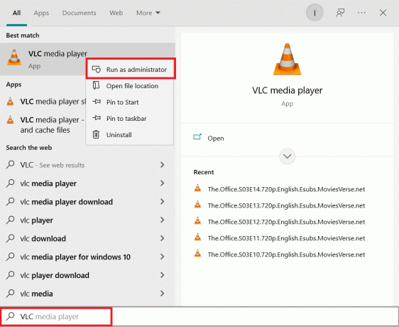 ابحث عن VLC Media Player في شريط بحث windows. كيفية استخراج الإطارات من الفيديو