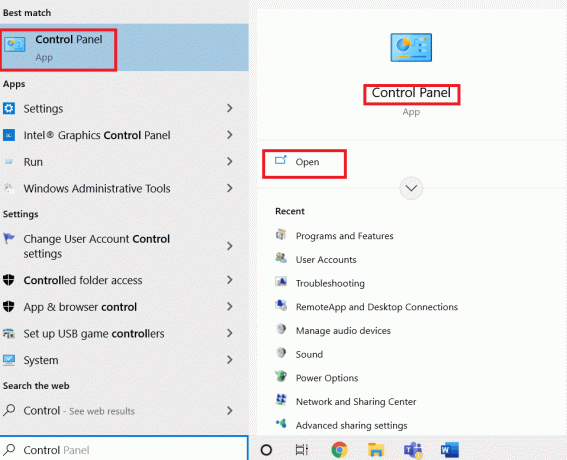 Start Kontrolpanel ved at skrive i Windows-søgelinjen. Ret en fatal Javascript-fejl, der opstod under installation af Windows-klient