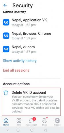 kustutage VK konto ID VKontakte Androidi rakendusest