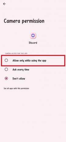 selectați opțiunea Permite numai când utilizați aplicația. 11 remedieri pentru Discord care nu încarcă imagini pe mobil