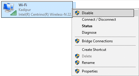 Nonaktifkan wifi yang tidak dapat mengkonfigurasi ip