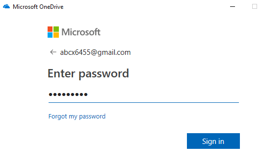 Voer het wachtwoord van uw Microsoft-account in en klik op aanmelden