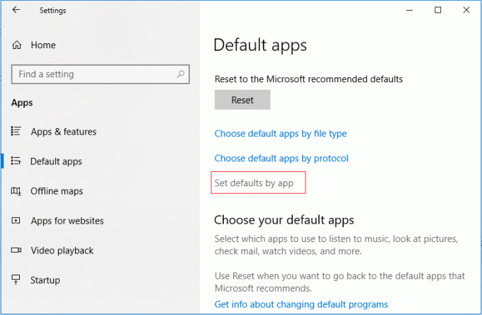 Ispod gumba Reset kliknite vezu Postavi zadane postavke putem aplikacije | Kako promijeniti zadane programe u sustavu Windows 10