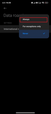 Потім торкніться поля «Міжнародний роумінг» і встановіть параметр «Завжди». 