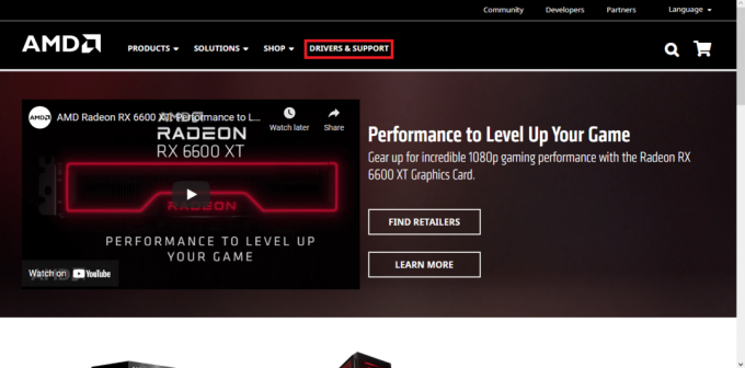 AMD уеб страница. щракнете върху Драйвери и поддръжка