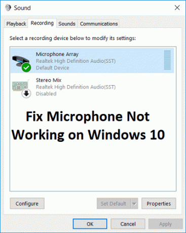Popravite, da mikrofon ne deluje v sistemu Windows 10