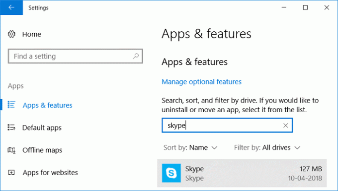 Geben Sie jetzt unter der Überschrift Apps & Funktionen Skype in das Suchfeld ein