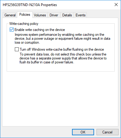 Windows 10에서 디스크 쓰기 캐싱 활성화 또는 비활성화