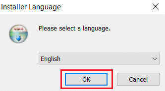 Selecione um idioma e clique em OK