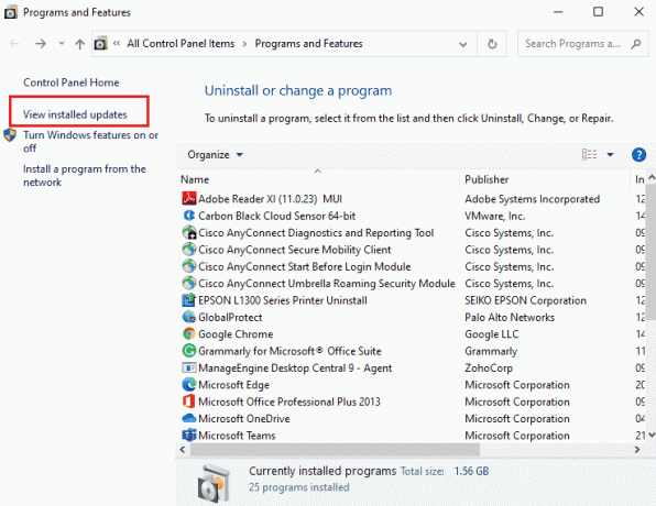 Klicken Sie auf Installierte Updates anzeigen. Fix Wir konnten keine Verbindung zum Update-Dienst in Windows 10 herstellen