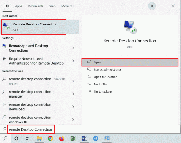 اكتب Remote Desktop Connection في شريط بحث Windows وانقر فوق فتح