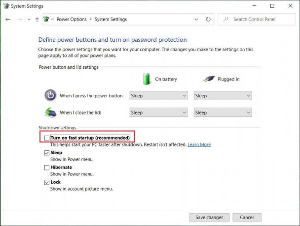 Poništite opciju Uključi brzo pokretanje u odjeljku Postavke isključivanja | Kako omogućiti Num Lock pri pokretanju u sustavu Windows 10