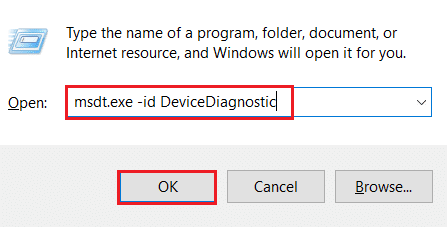 πληκτρολογήστε την εντολή msdt.exe id DeviceDiagnostic στο πλαίσιο εντολής Εκτέλεση και επιλέξτε OK