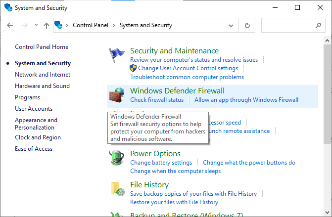 Şimdi, Windows Defender Güvenlik Duvarı'na tıklayın. Yüzde 46 Sorununda Sıkışmış Windows 10 Kurulumu Nasıl Onarılır