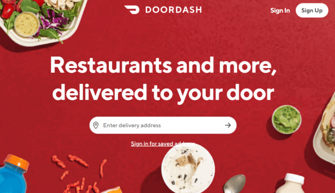 Domovská stránka webovej stránky DoorDash | Dasher poplatok