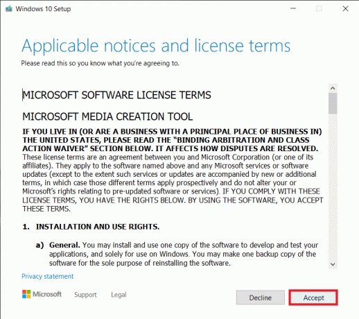 Faceți clic pe Accept pentru a continua | Creați medii de instalare Windows 10 cu Instrumentul de creare media
