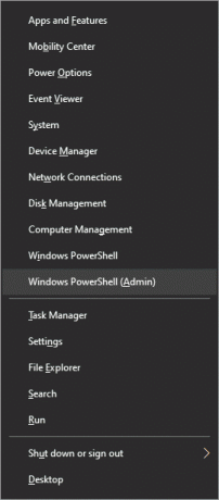 Presione las teclas Windows y X juntas y haga clic en Windows PowerShell, Admin.