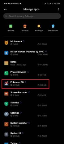 μετακινηθείτε στη λίστα των εγκατεστημένων εφαρμογών και επιλέξτε Pokémon GO. | Διορθώστε το σήμα GPS του Pokémon Go που δεν βρέθηκε
