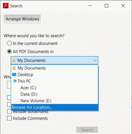 Navigieren Sie nun zum Speicherort aller PDF-Dateien, die in einem bestimmten Verzeichnis gespeichert sind