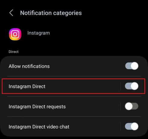 สลับปิดตัวเลือกคำขอ Instagram Direct