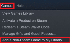 Pridėti žaidimą ne „Steam“ prie mano bibliotekos parinkties „Steam“ žaidimų meniu