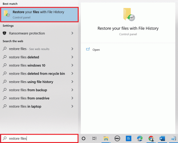 Притисните тастер Виндовс. Откуцајте Ресторе Филес и кликните на Ресторе иоур филес витх Филе Хистори | Где иду трајно избрисане фотографије?