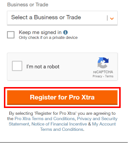 Seleccione una empresa o comercio, marque todas las casillas y haga clic en el botón Registrarse en Pro Xtra para crear una cuenta Pro Xtra.